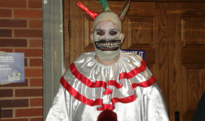 Photo of man dressed as Twisty the Clown (from American Horror Story).